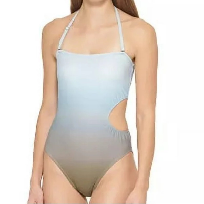 Dkny Women's Moss Ombre Splash Cutout Bandeau One-Piece Swimsuit Size 10.